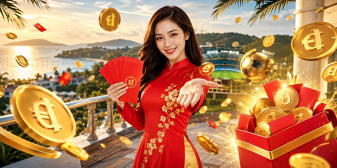 Người dùng Việt Nam trong trang phục áo dài nhận phong bì đỏ may mắn tại Phú Quốc